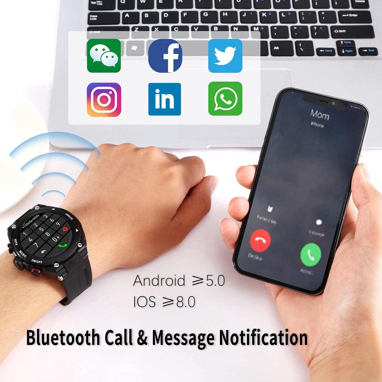 Alt view image 5 of 7 - Smart Watch Built-in Bluetooth Earbuds Speaker,Ackmioxy 3 in 1 Round Fitness Tracker Watch,Speaker,Recording ,Calling,Body Thermometer,Blood Heart Rate Monitor,Sports Smart Wristband Long Time Standby