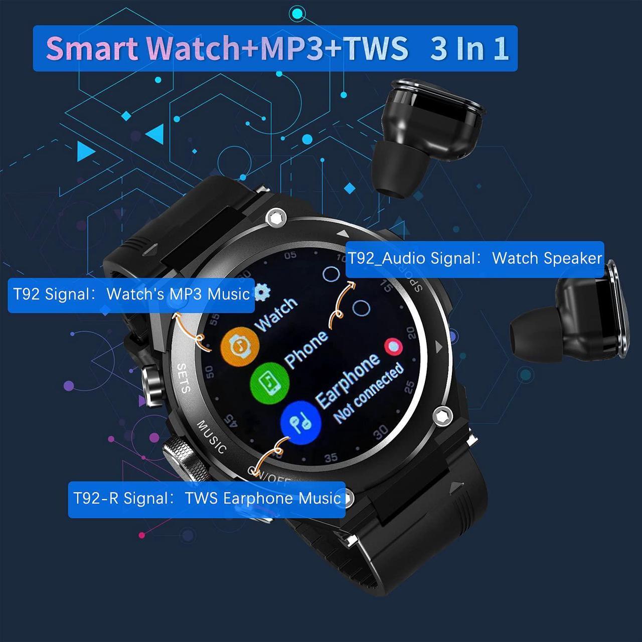 Alt view image 3 of 7 - Smart Watch Built-in Bluetooth Earbuds Speaker,Ackmioxy 3 in 1 Round Fitness Tracker Watch,Speaker,Recording ,Calling,Body Thermometer,Blood Heart Rate Monitor,Sports Smart Wristband Long Time Standby