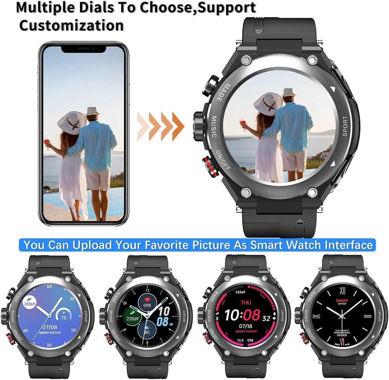 Alt view image 2 of 7 - Smart Watch Built-in Bluetooth Earbuds Speaker,Ackmioxy 3 in 1 Round Fitness Tracker Watch,Speaker,Recording ,Calling,Body Thermometer,Blood Heart Rate Monitor,Sports Smart Wristband Long Time Standby