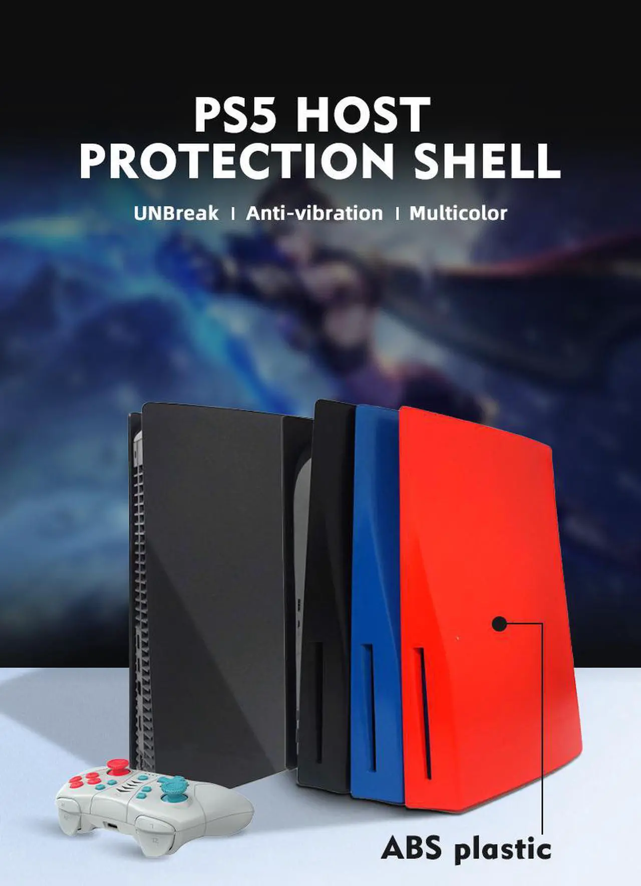 Alt view image 7 of 7 - PS5 Console Cover, Hard Shockproof PS5 FacePlates, ABS Anti-Scratch Dustproof Replacement Shell for Playstation 5 Console, Black - Disc Edition