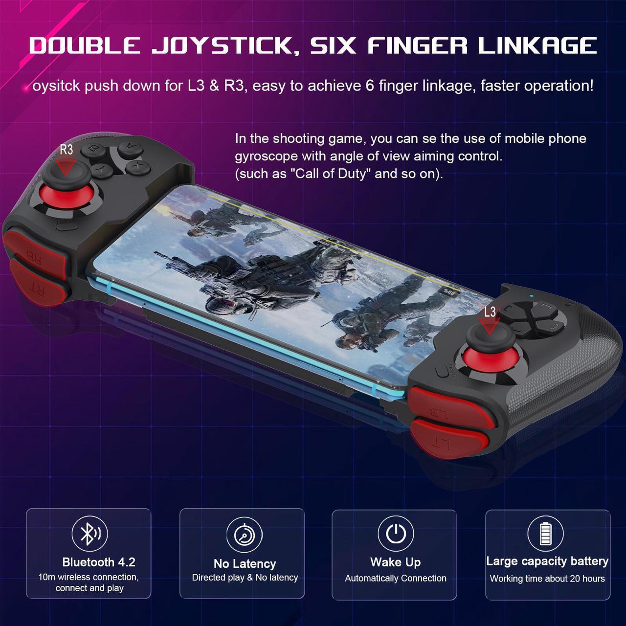 Alt view image 4 of 7 - Joso Mobile Gaming Controller for Android iOS and PC, Bluetooth Controller for iPhone, iPad, Tablet, MacBook, Samsung Galaxy, Xiaomi, COD Mobile, Genshin Impact, Diablo, Cloud Gaming - Direct Play