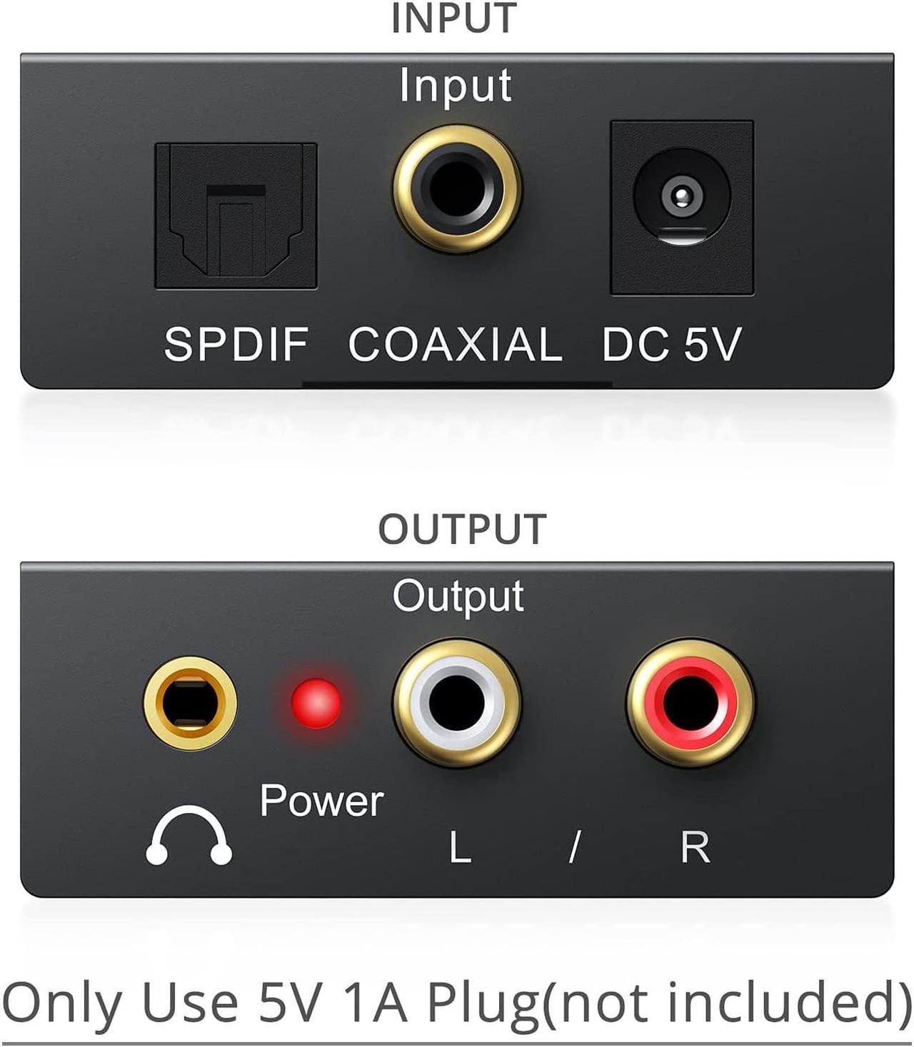 Alt view image 3 of 7 - 192KHz Digital to Analog Audio Converter DAC Digital SPDIF Optical to Analog L/R RCA Converter Toslink Optical to 3.5mm Jack Adapter for PS3 HD DVD PS4 Amp Apple TV Home Cinema