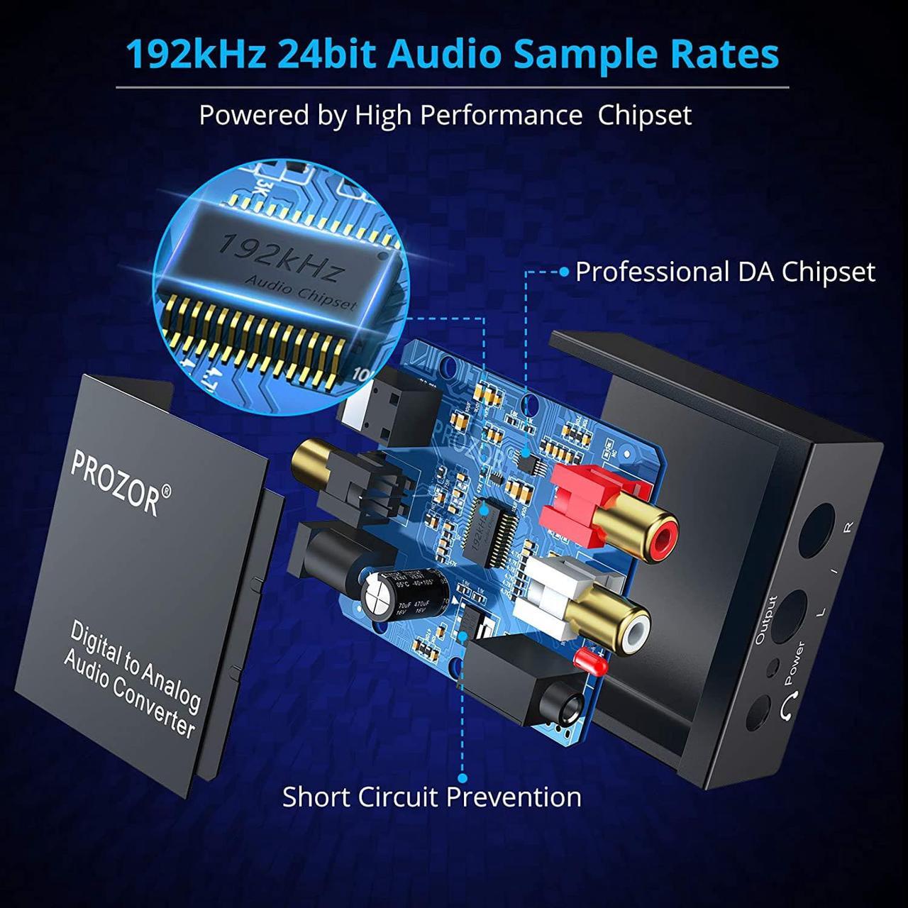 Alt view image 4 of 7 - 192KHz Digital to Analog Audio Converter DAC Digital SPDIF Optical to Analog L/R RCA Converter Toslink Optical to 3.5mm Jack Adapter for PS3 HD DVD PS4 Amp Apple TV Home Cinema