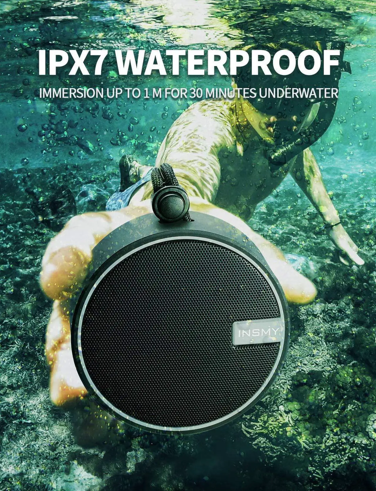 Alt view image 2 of 7 - INSMY C12 IPX7 Waterproof Shower Bluetooth Speaker, Portable Small Speaker, Speakers Bluetooth Wireless Loud Clear Sound Support TF Card Suction Cup for Kayak Canoe Beach Gift (Black)