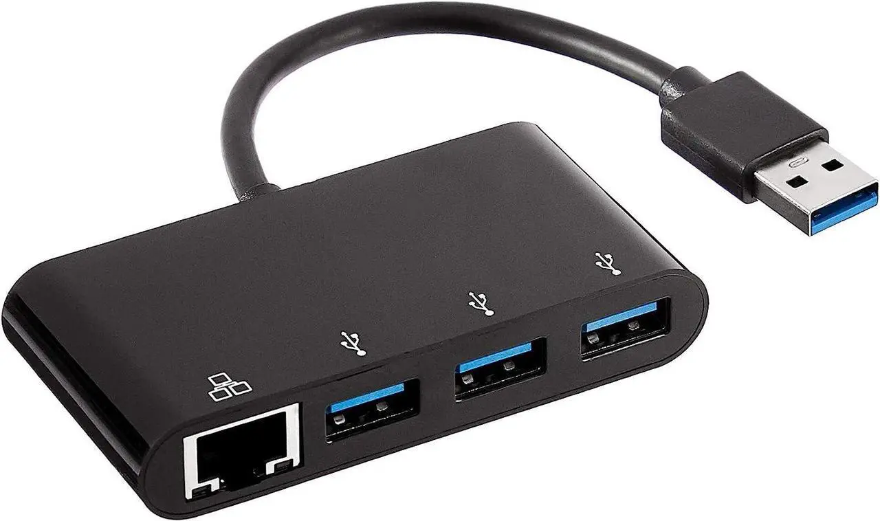 Main image of Basics 4-Port Adapter With 3 USB-A 3.0 Ports & 1 RJ45 Gigabit Ethernet Port, Black