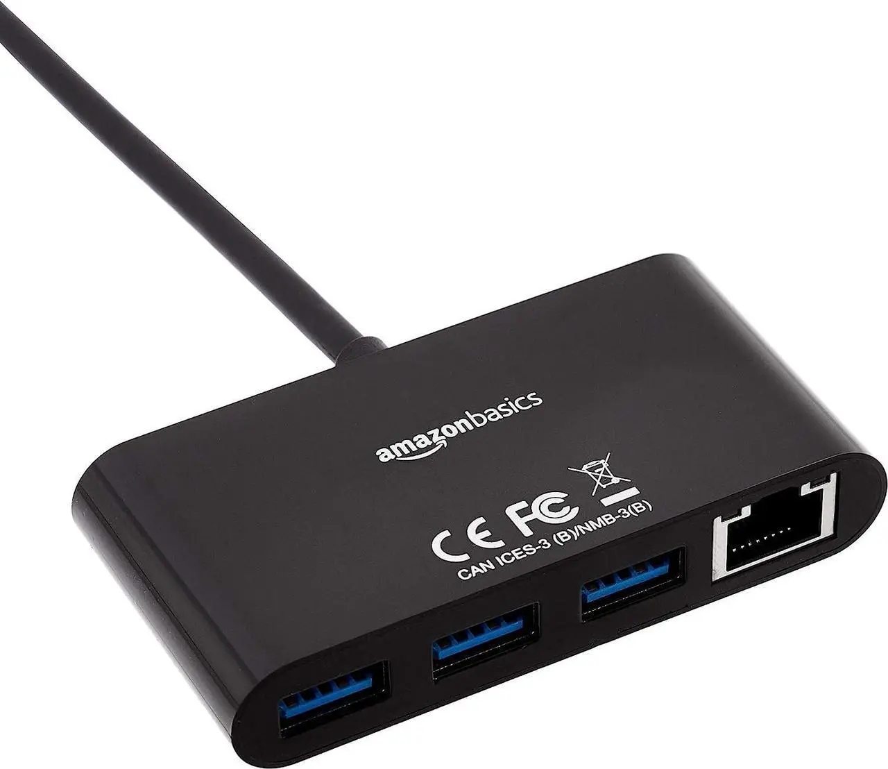 Alt view image 2 of 5 - Basics 4-Port Adapter With 3 USB-A 3.0 Ports & 1 RJ45 Gigabit Ethernet Port, Black