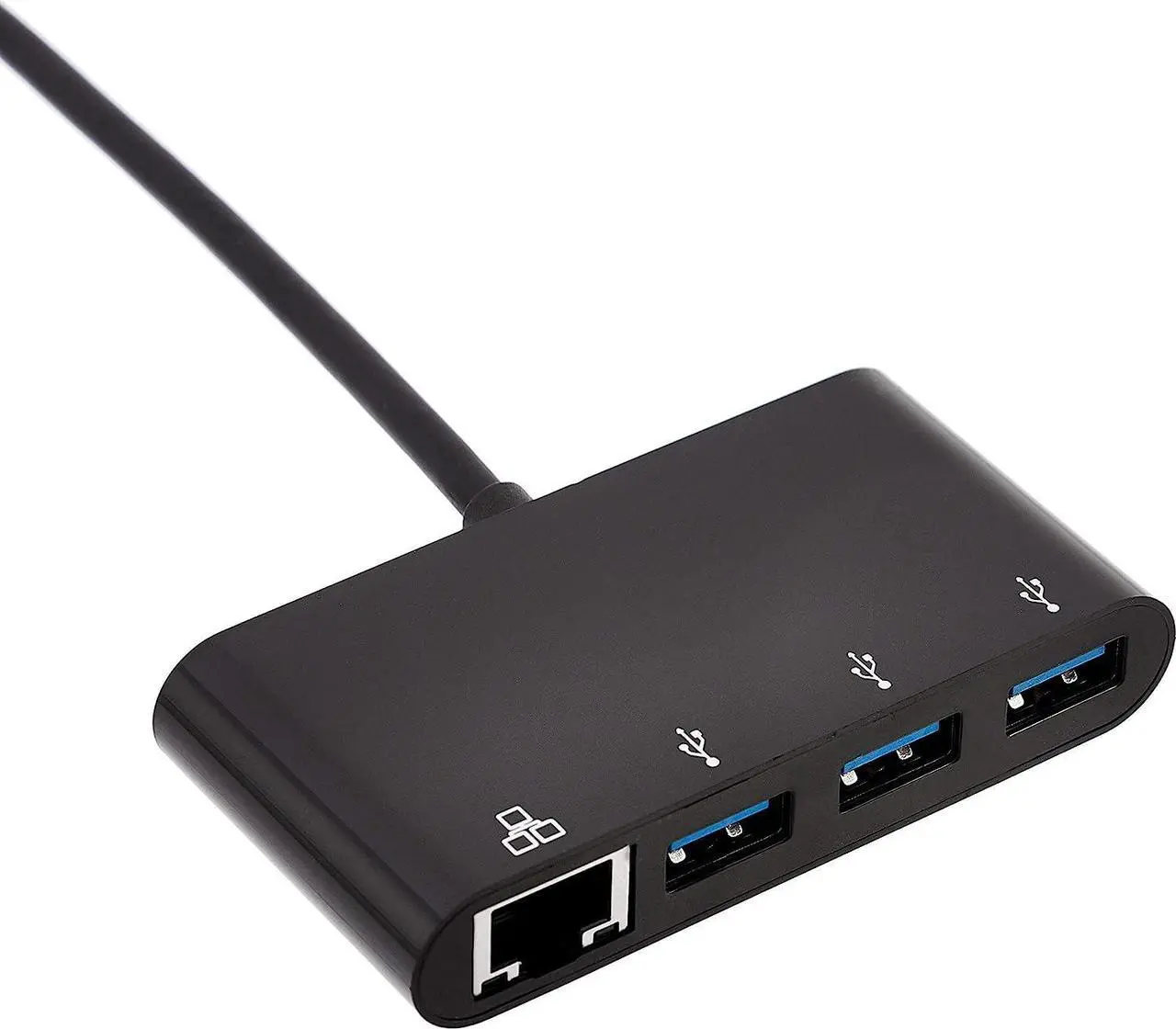 Alt view image 3 of 5 - Basics 4-Port Adapter With 3 USB-A 3.0 Ports & 1 RJ45 Gigabit Ethernet Port, Black