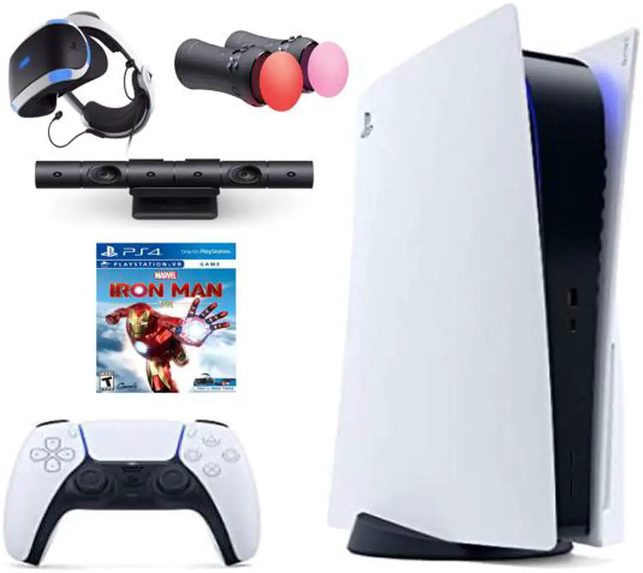 Main image of Playstation Console and Playstation VR Bundle - PS5 Digital  Version with Wireless Controller, PSVR Headset, Camera, Move Motion Controller, Iron Man Game & Accessories
