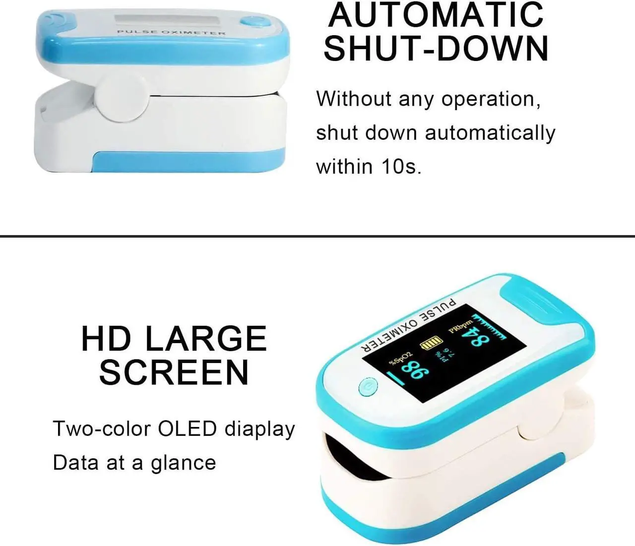 Alt view image 5 of 7 - Fingertip Pulse Oximeter, Blood Oxygen Meter, Oxygen Meter Portable Digital Blood Oxygen Pulse Sensor Meter with Alarm and Pulse Rate Monitor for Adults and Children