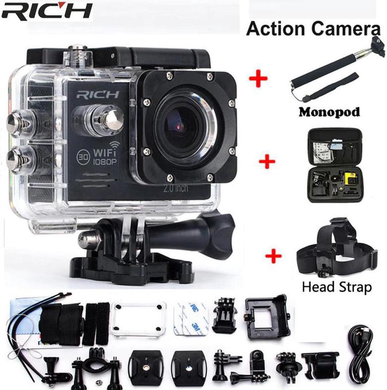 Camera 1080P HD 30m wifi Extreme Bicycle DV Waterproof sports camrea Extra head strap+bag+Monopod