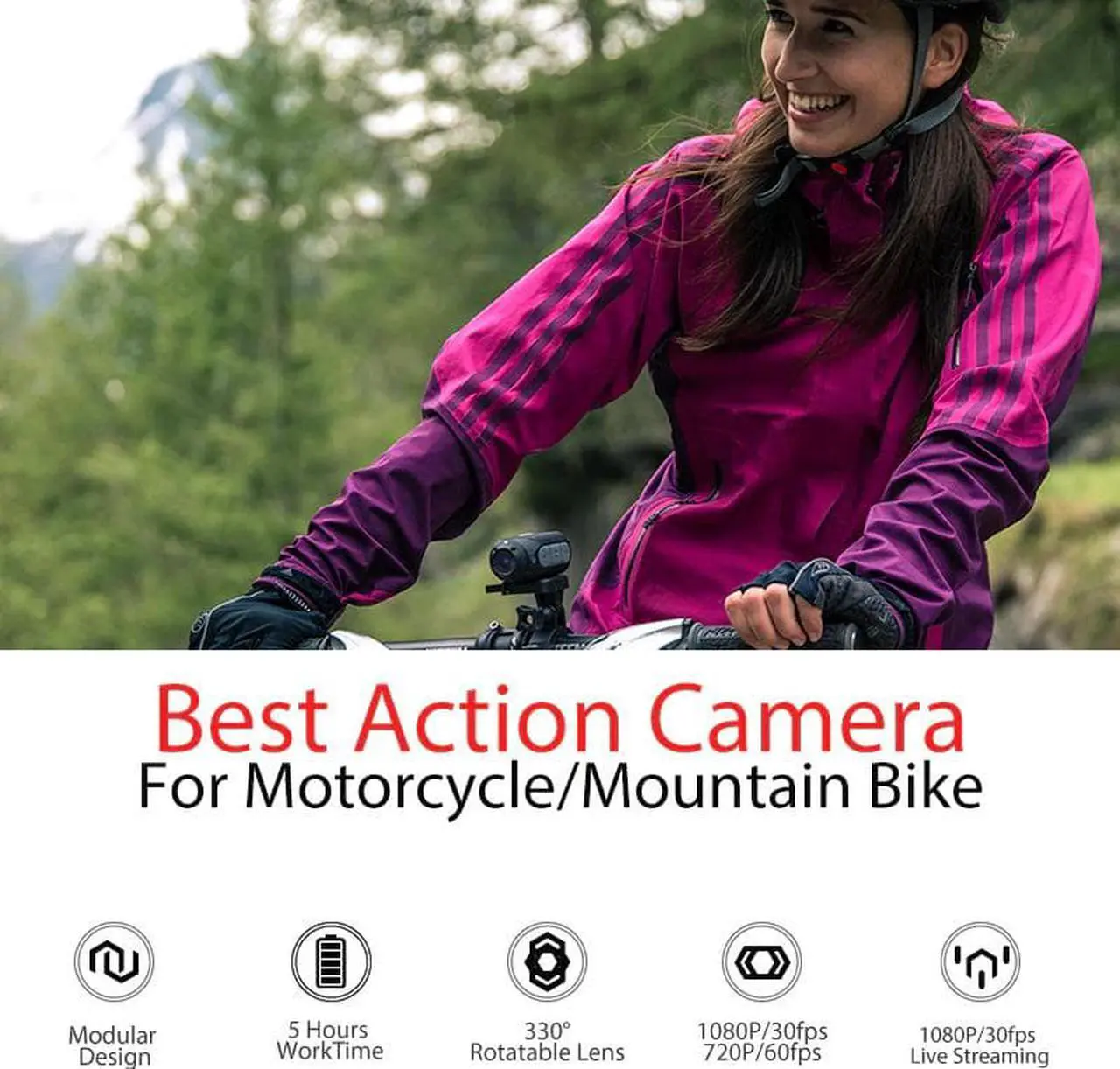 Alt view image 4 of 5 - Ghost X MC Action Camera  Ambarella 1080P Motorcycle Bike Sports Helmet Mini Cam ARM 12MP CMOS Rotary Lens WiFi