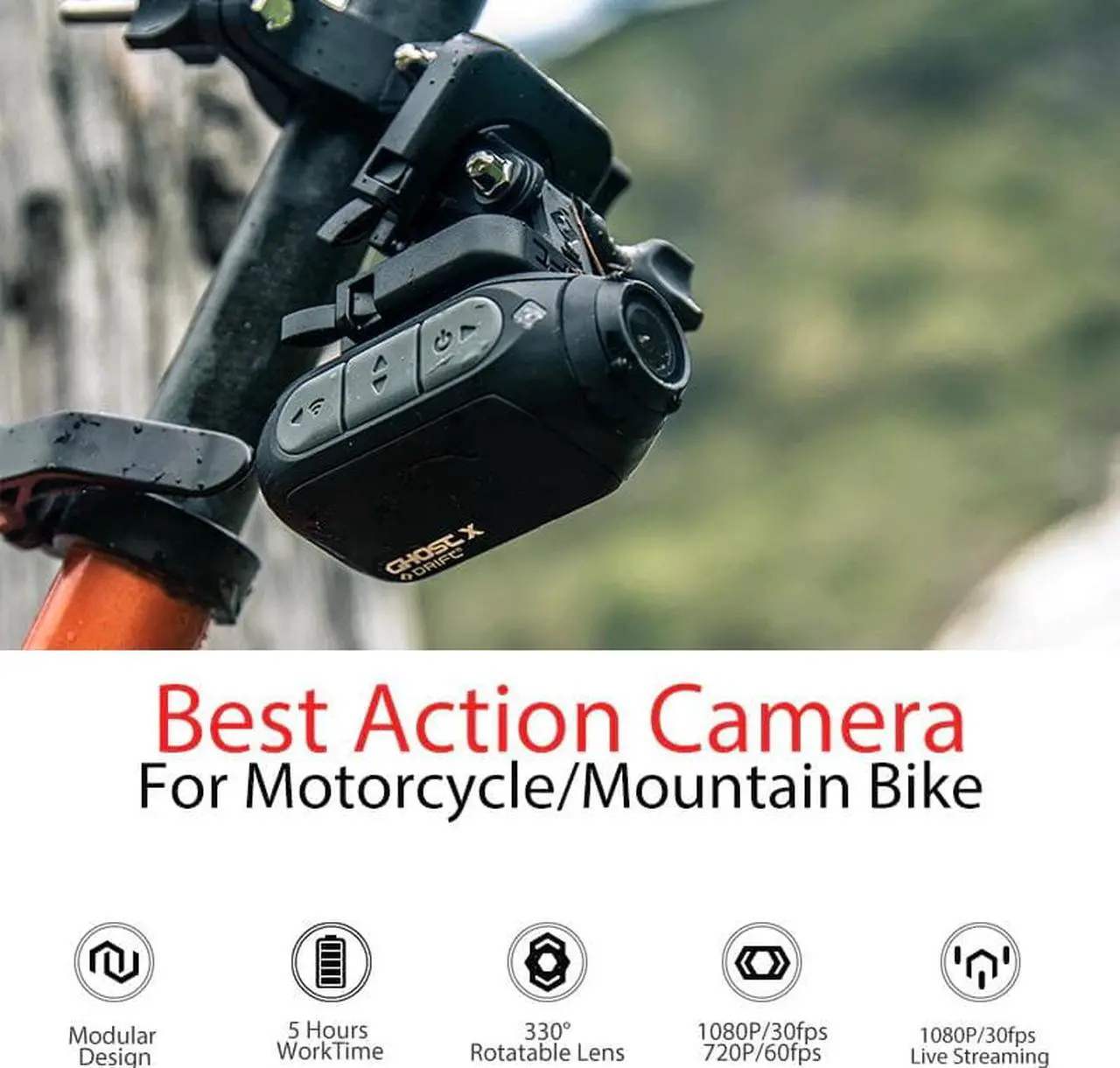 Alt view image 2 of 5 - Ghost X MC Action Camera  Ambarella 1080P Motorcycle Bike Sports Helmet Mini Cam ARM 12MP CMOS Rotary Lens WiFi