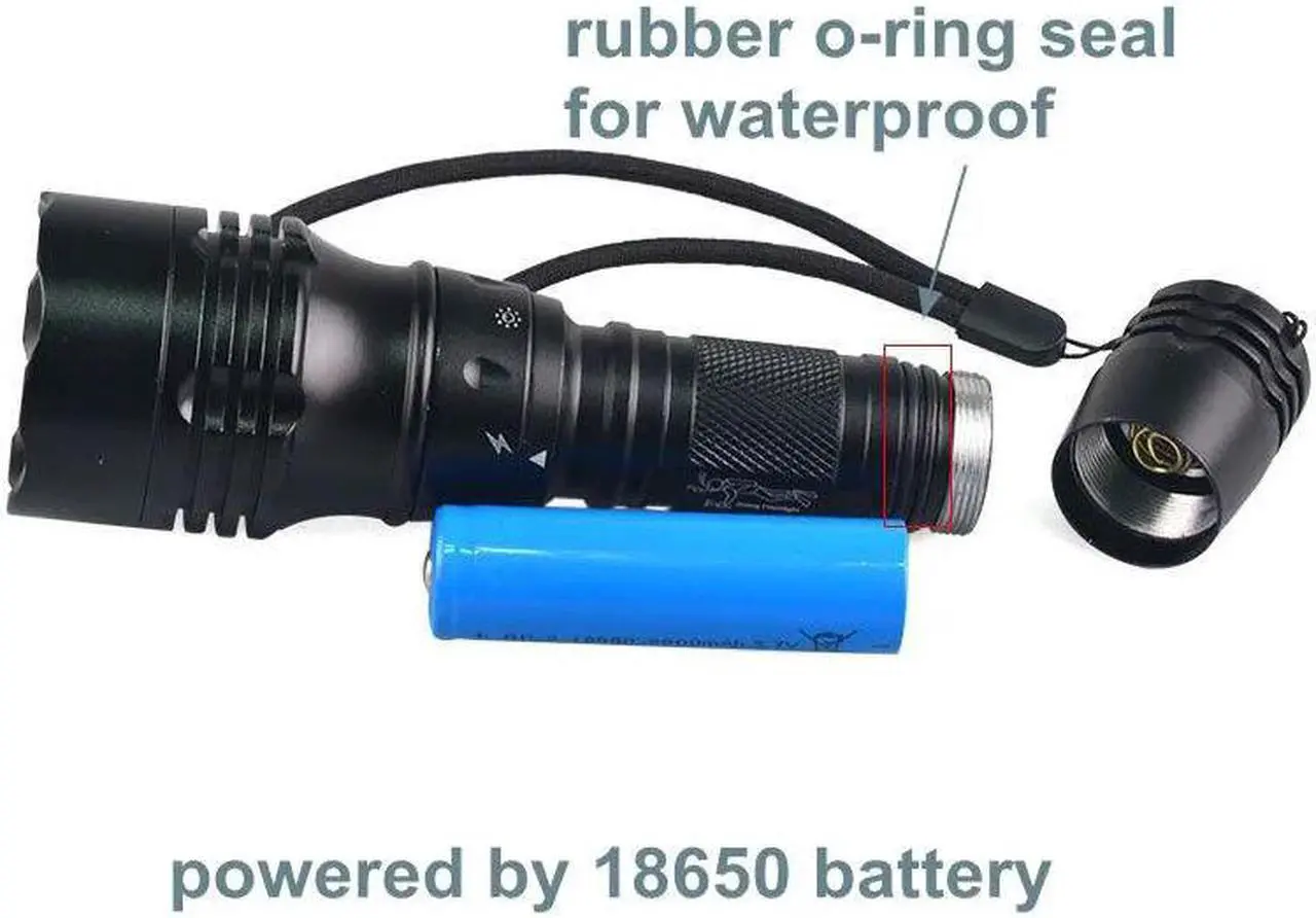 Alt view image 2 of 5 - Professional Scuba Diving Flashlight 2000LM 10W T6 UV LED Diving Flashlight 18650 Underwater Searchlight Torch