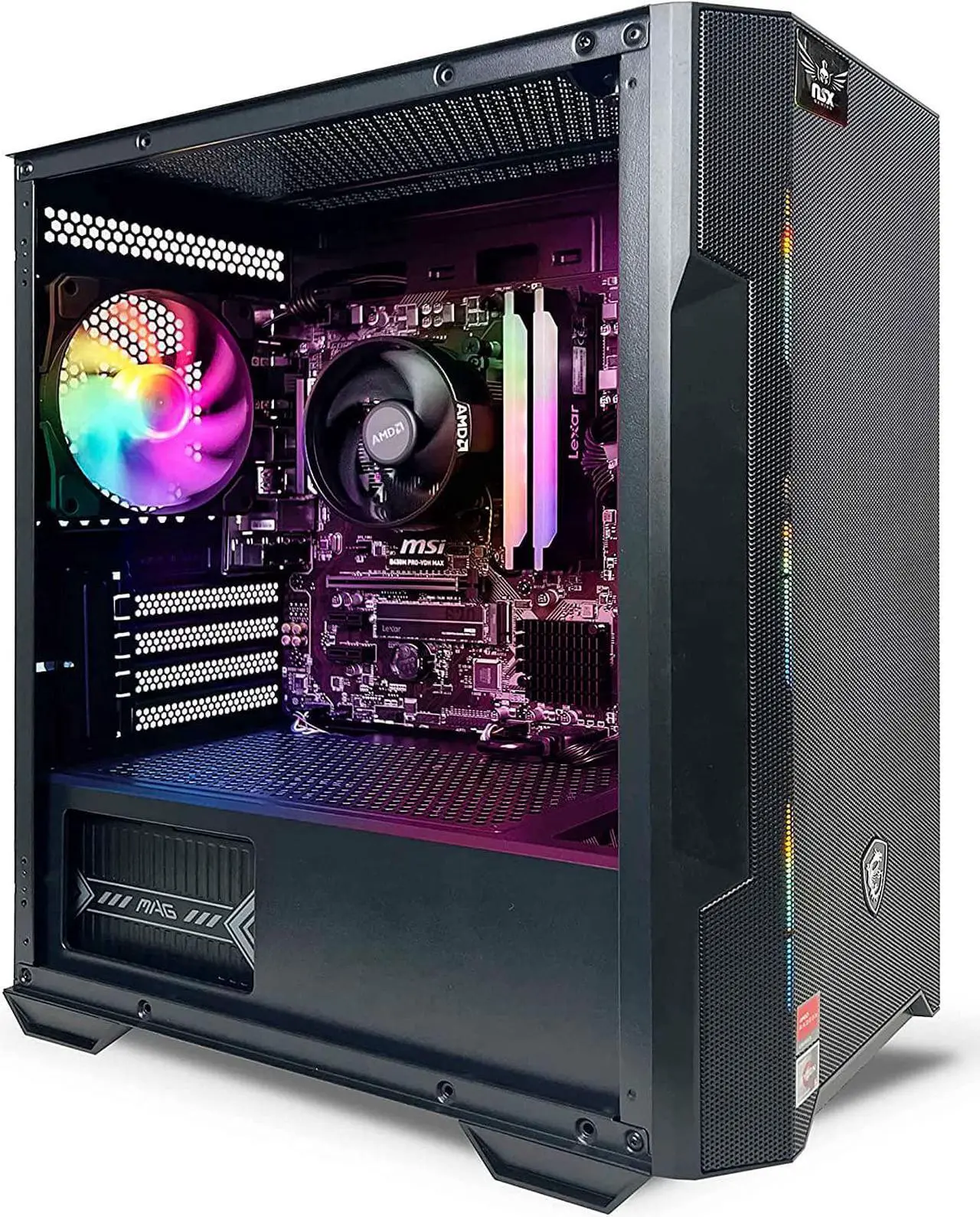 Alt view image 3 of 7 - NSX GAMING PC Desktop - Ryzen 7 5700G, 16GB DDR4 3600, 512Gb M2 NVME SSD, RGB Fans, Win 11 , Built in USA, 1 Year Warranty