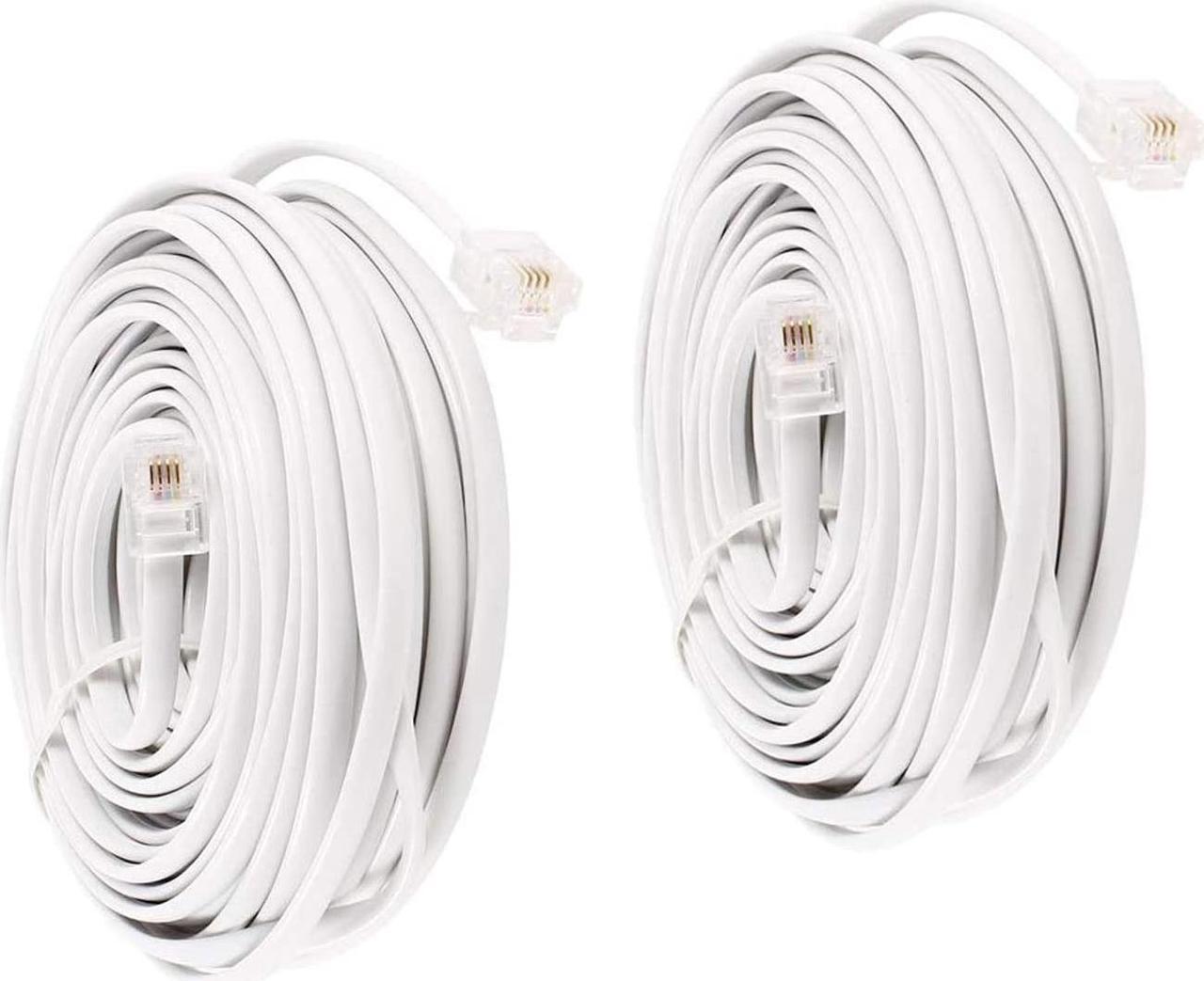 Uvital 33 Feet Telephone Landline Extension Cord Cable Line Wire with Standard RJ-11 6P4C Plugs(White 10M,2 Pack)