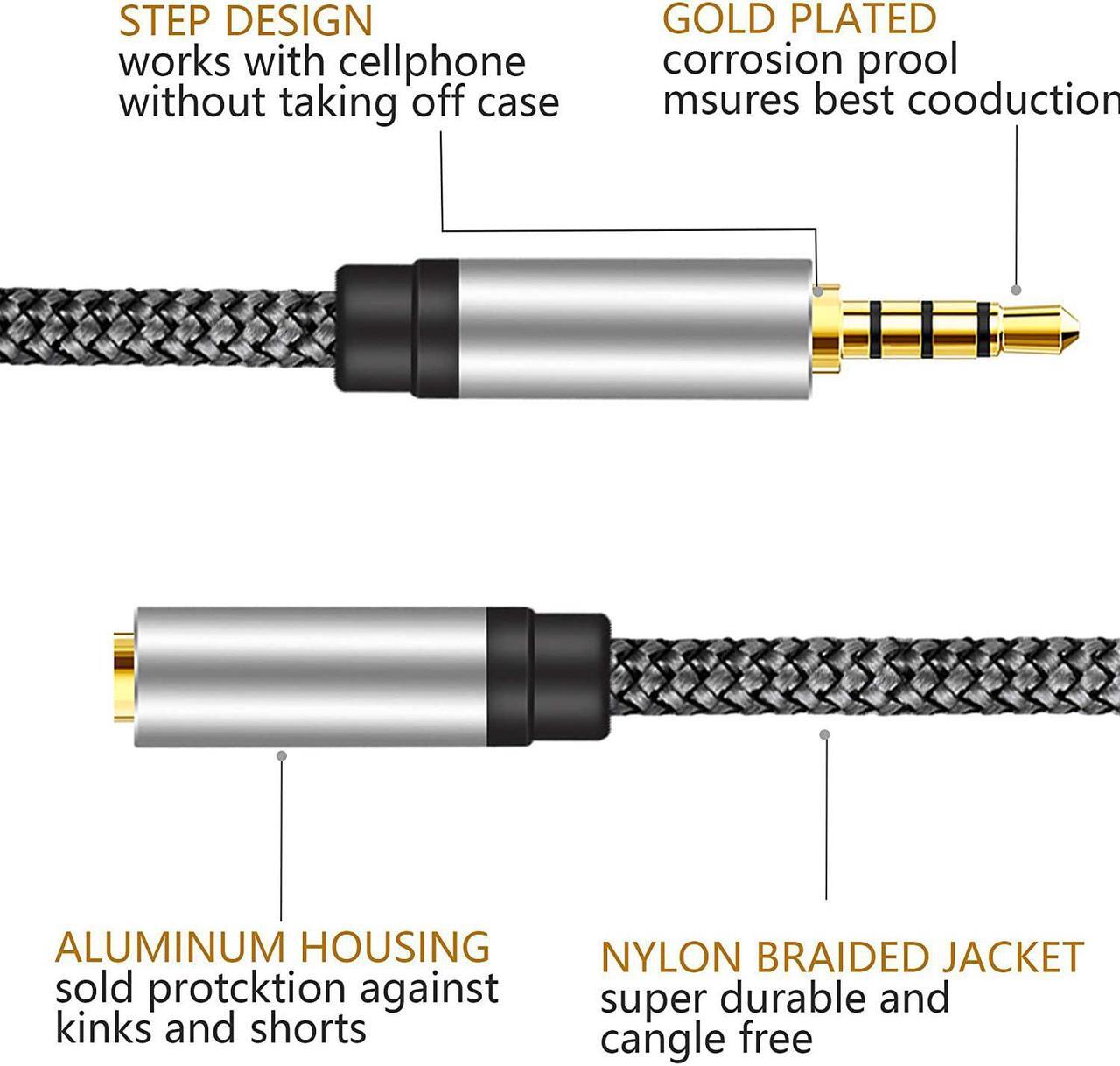 Alt view image 5 of 7 - Male to Female Audio Cable 25Ft,Tan QY Male to Female for Phone Headphone Conversion Cord 3.5mm 4 Pole Audio Adapter for Tablet/PC/ PS4 and More (25Ft, Silver)