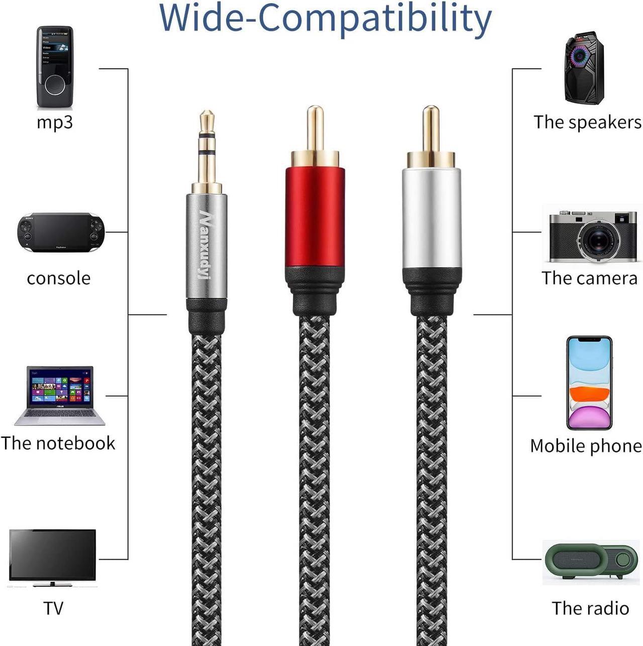 Alt view image 3 of 7 - 3.5mm to 2RCA Cable 15FT RC A Male to Aux Audio Adapter Headphone Jack Adapter Metal Shell 2RCA Y Splitter RC A Auxiliary Cord 1/8 to RC A Connector forMore Stereo Cable Audiophiles Headphone