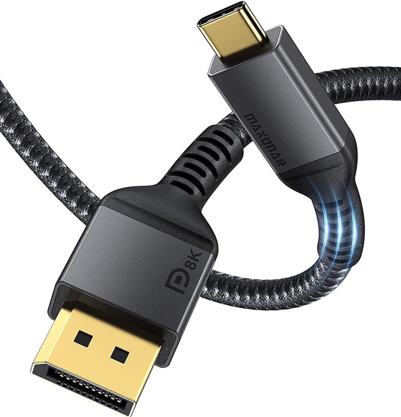 USB C to DisplayPort VESA Certified, Maxonar 8K 60Hz Type-C to DP Cable 6FT/1.8M(4K 60Hz 144Hz 120Hz 2K 240Hz) 32.4Gbps 1.4 HBR3 Alt Mode Adapter for 2021 MacBook Pro M1 Mac Mini, XPS 15 Grey