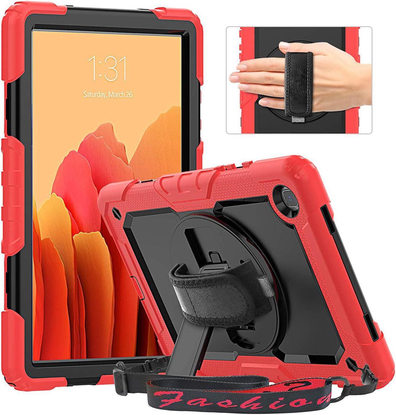 Case for Samsung Galaxy Tab A7 (10.4 Inch) 2020/2022, SM-T500/ T503 Case, Durable Sturdy Case with Screen Protector Swivel Stand Hand Shoulder Strap Drop-Proof Galaxy Tablet A7 Case - Red