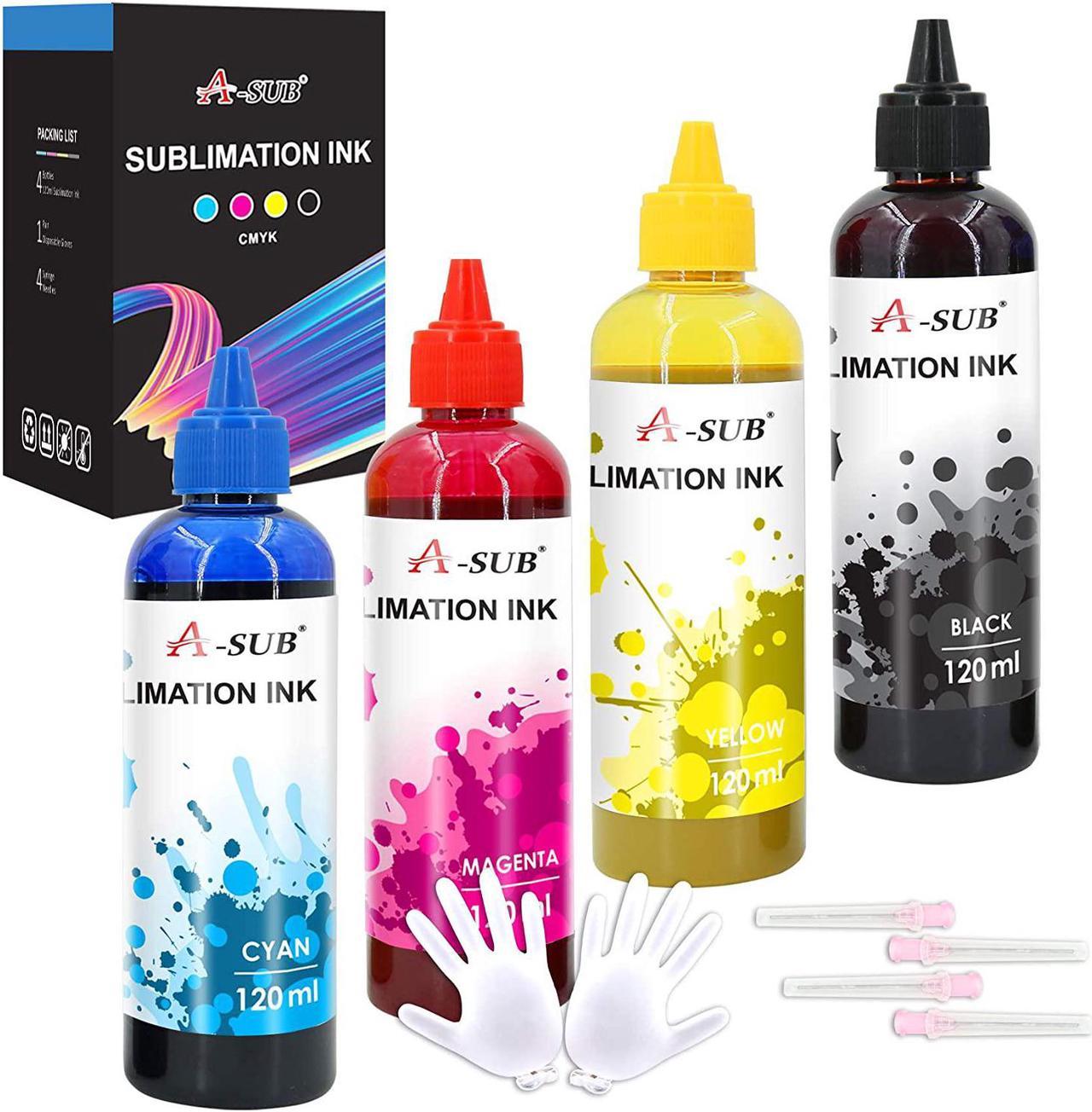 A-SUB 480ML Sublimation Ink Refill Compatible with ET-2720 ET-2760 ET-4760 ET-2800 ET-2803 ET-2850 ET-3760 WF-2830 WF-7710 Inkjet Printers for Heat Transfer Mug, Tumbler, T Shirts