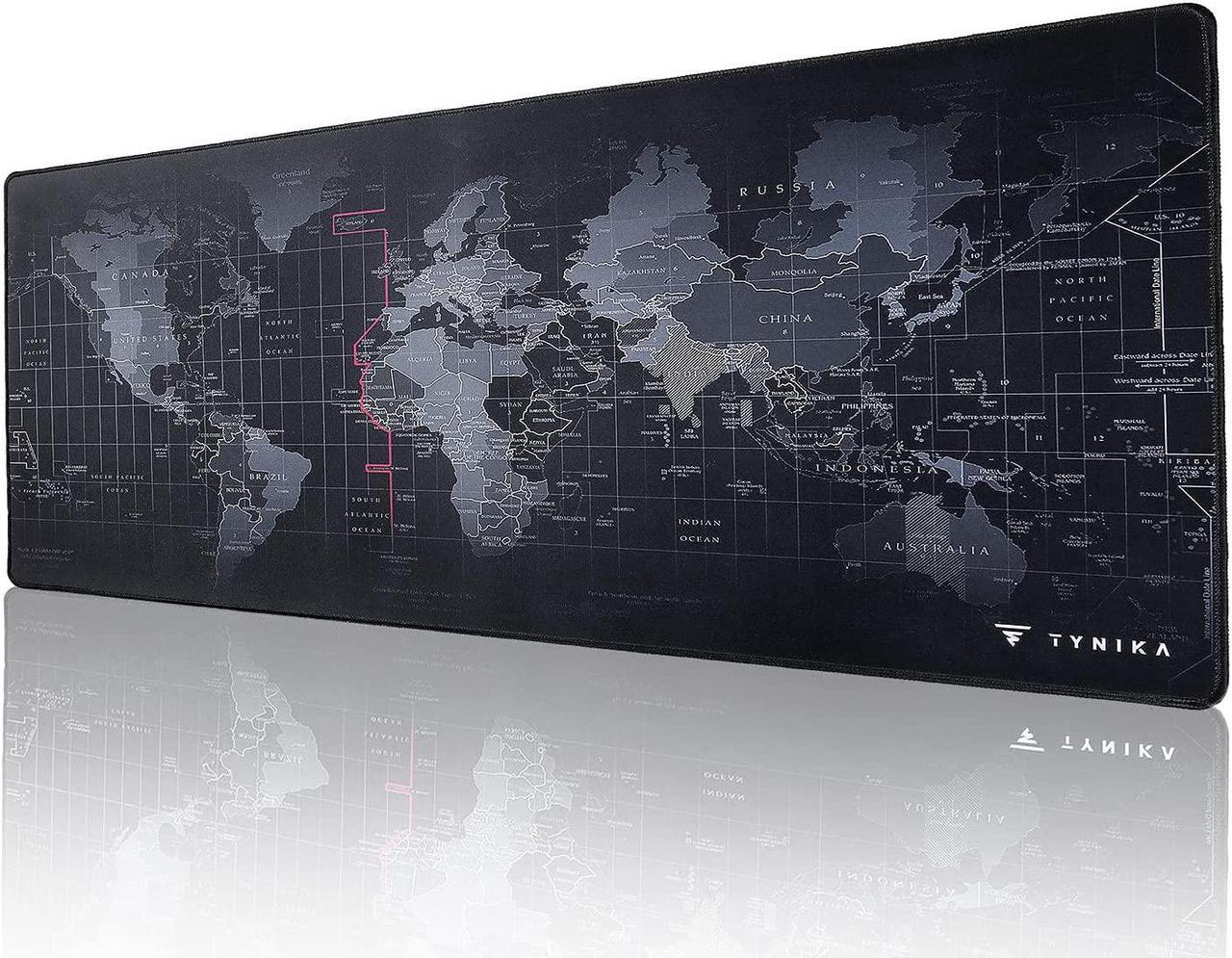 TYNIKA Extended Large Gaming Mouse Pad (35.4x15.7 in, Worldmap) - XXL Mousepad with Anti Fray Stitched Edges & Non-Slip Rubber Base - Desk Pad Protector / Waterproof Mouse Mat for Work & Gaming