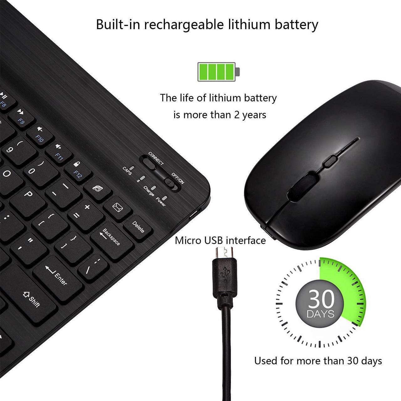 Alt view image 5 of 7 - Ultra-Slim Bluetooth Keyboard and Mouse Combo Rechargeable Portable Wireless Keyboard Mouse Set for Apple iPad iPhone iOS 13 and Above Samsung Tablet Phone Smartphone Android Windows (Black)