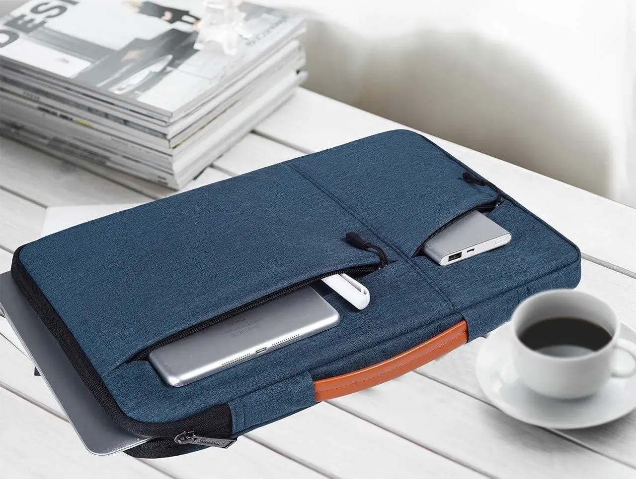 Alt view image 6 of 7 - 17.3 inch Laptop Briefcase Bag for HP Pavilion 17 Inch Laptop HP Envy 17 HP PROBOOK 17  G7 17.3  Inspiron 17  VivoBook 17  Aspire 17.3 Laptop Sleeve Case Navy Blue