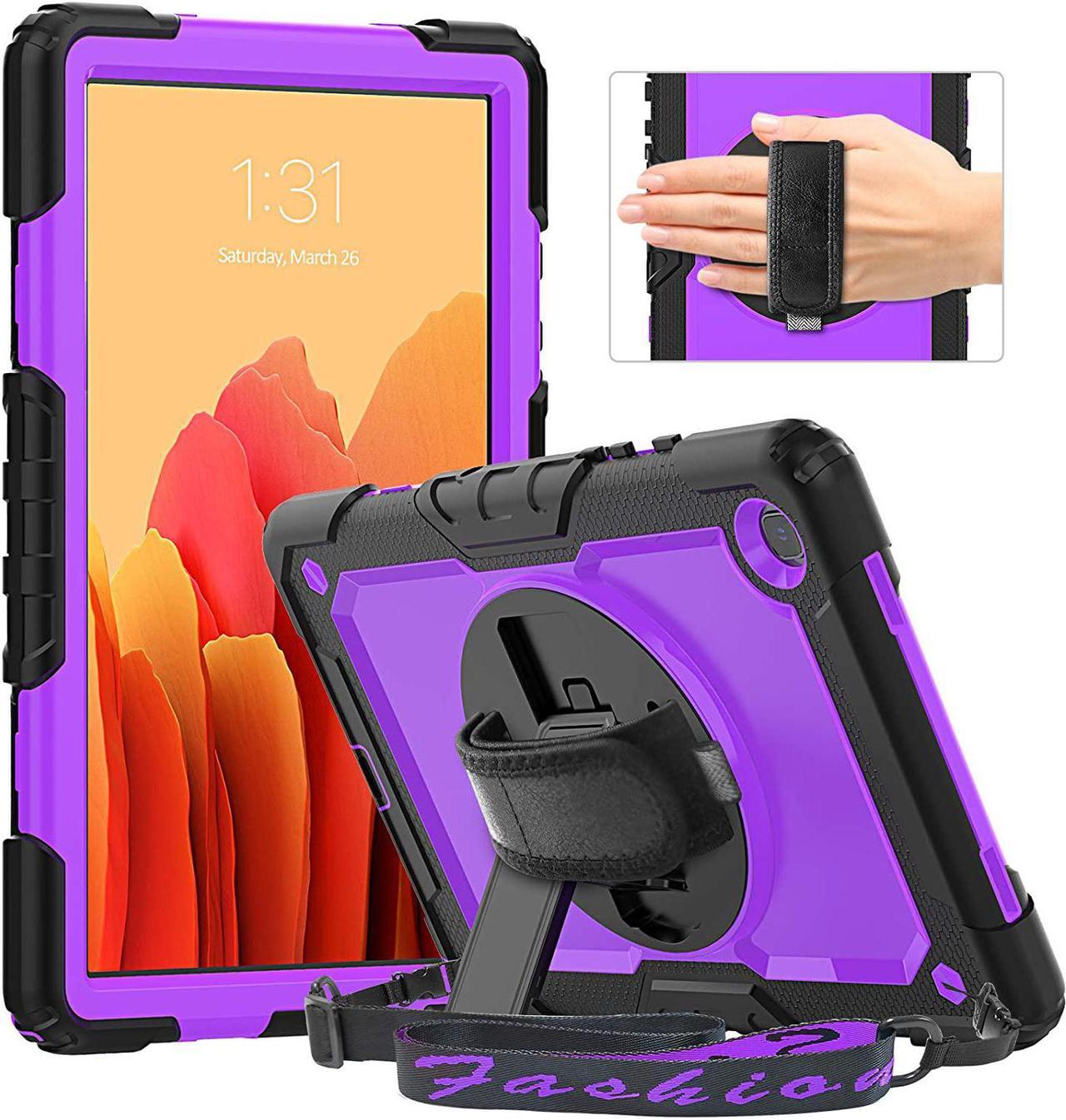 Case for Samsung Galaxy Tab A7 (10.4 Inch) 2020/2022, SM-T500/ T503 Case, Durable Sturdy Case with Screen Protector Swivel Stand Hand Shoulder Strap Drop-Proof Galaxy Tablet A7 Case - Purple