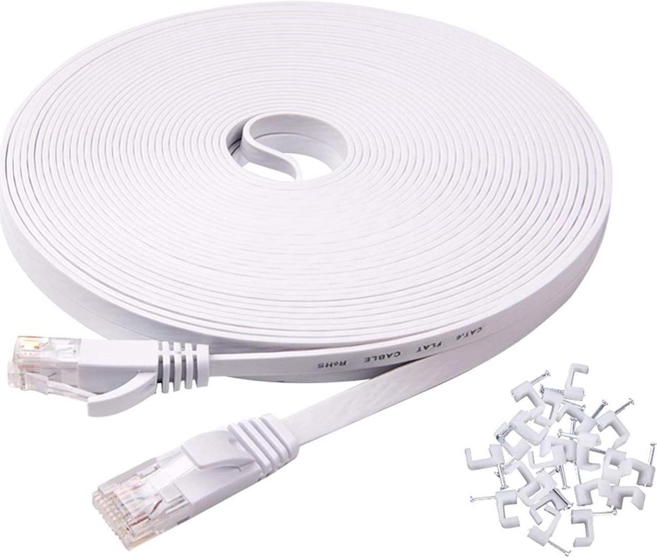 Cat 6 Ethernet Cable 50FT High Speed, Suntony Flat Internet Cable with Rj45 Connectors, White LAN Wire for Router/Gaming/Modem