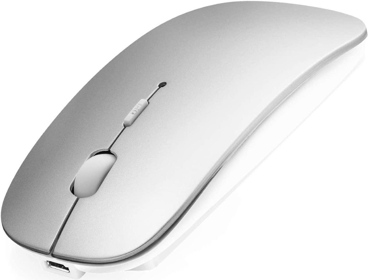 Bluetooth Mouse for Laptop/iPad/iPhone/Mac(iOS 13.1.2 and Above)/Android PC,Wireless Mouse Slim USB Rechargable Quiet Mice Compatible with Windows/Linux/Notebook/Mac/MacBook Air,Silver