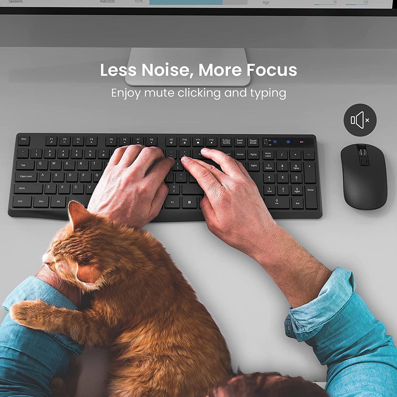 Alt view image 6 of 7 - Wireless Keyboard Mouse Combo,PONVIT Energy Saving Slim Quick 2.4GHz Cordless Full Size Computer Keyboard Silent & 3 Adjustable DPI USB Mouse Independent On/Off Switch for PC Laptop,Black