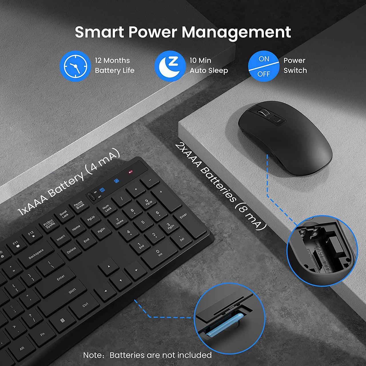 Alt view image 4 of 7 - Wireless Keyboard Mouse Combo,PONVIT Energy Saving Slim Quick 2.4GHz Cordless Full Size Computer Keyboard Silent & 3 Adjustable DPI USB Mouse Independent On/Off Switch for PC Laptop,Black