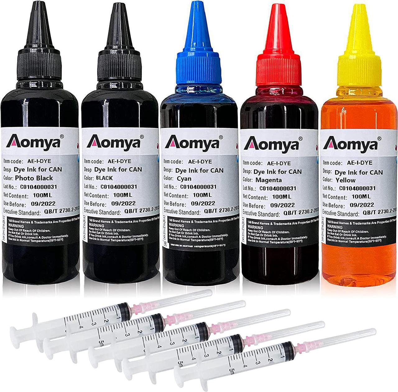 Aomya Ink Refill kit 5x100ml for Canon 240 241 250 251 270 271 225 226 1200 2200 PG245 CL246 PG210 Refillable Ink Cartridge CIS CISS System(PBK, BK, C, M, Y)