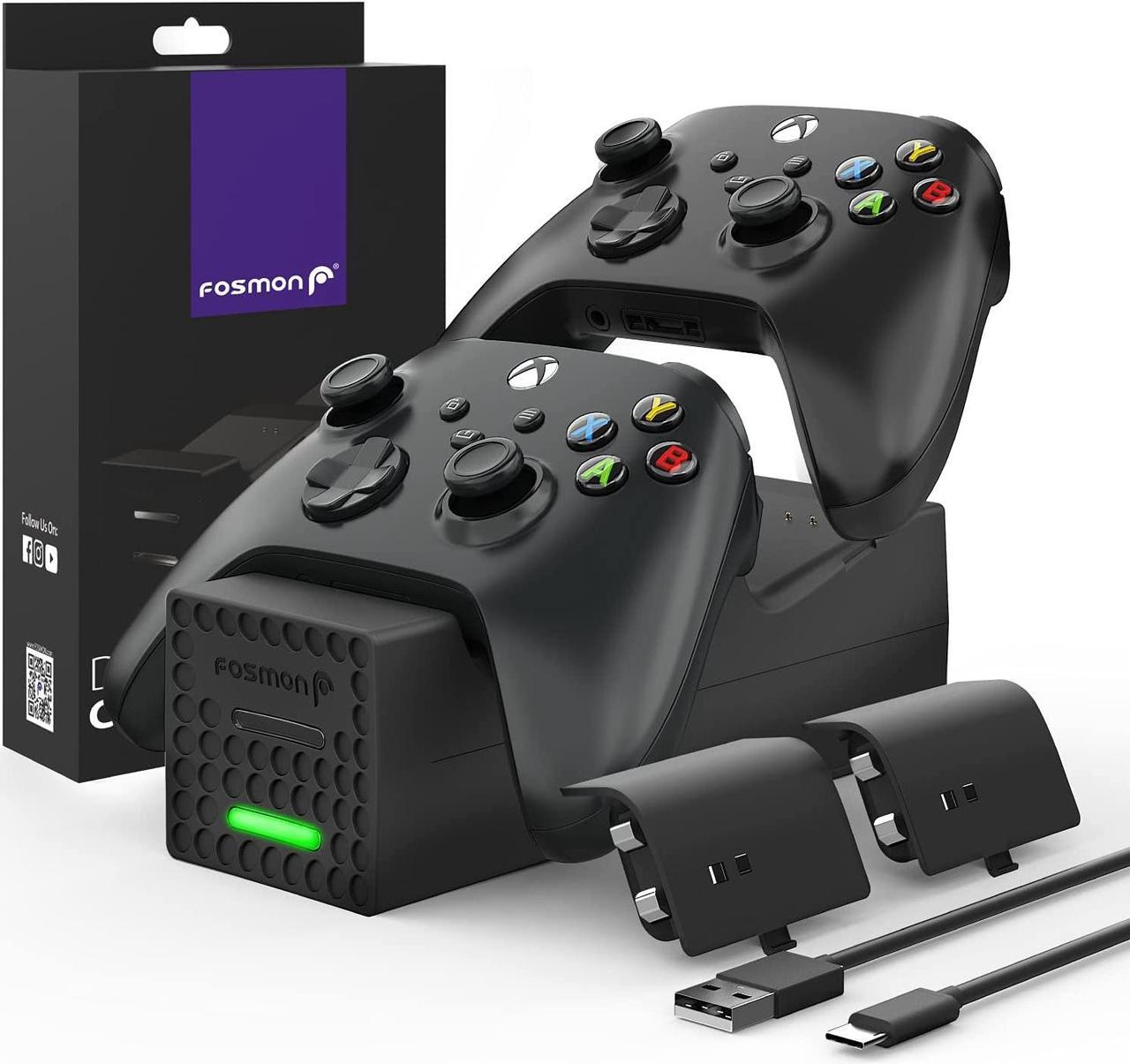 Fosmon Dual 2 Controller Charger Compatible with Xbox Series X/S Controllers (Not for Xbox One / 360), (Two Slot) High Speed Docking Charging Station with 2 Rechargeable Battery - Black