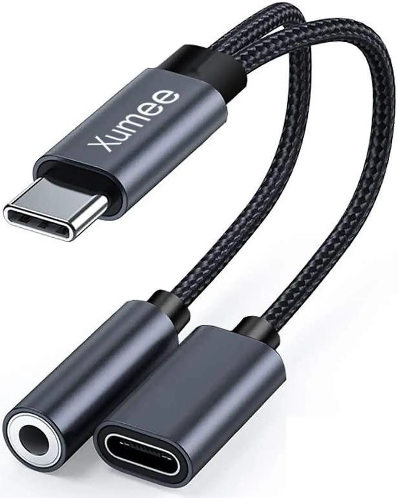 Main image of USB Type C to 3.5mm Headphone and Charger Adapter 2-in-1 USB C to Aux Audio Jack Hi-Res DAC and Fast Charging Dongle Cable Compatible with iPhone 15 Pro Max Galaxy S24 S23 Ultra S22 S21 (Grey)