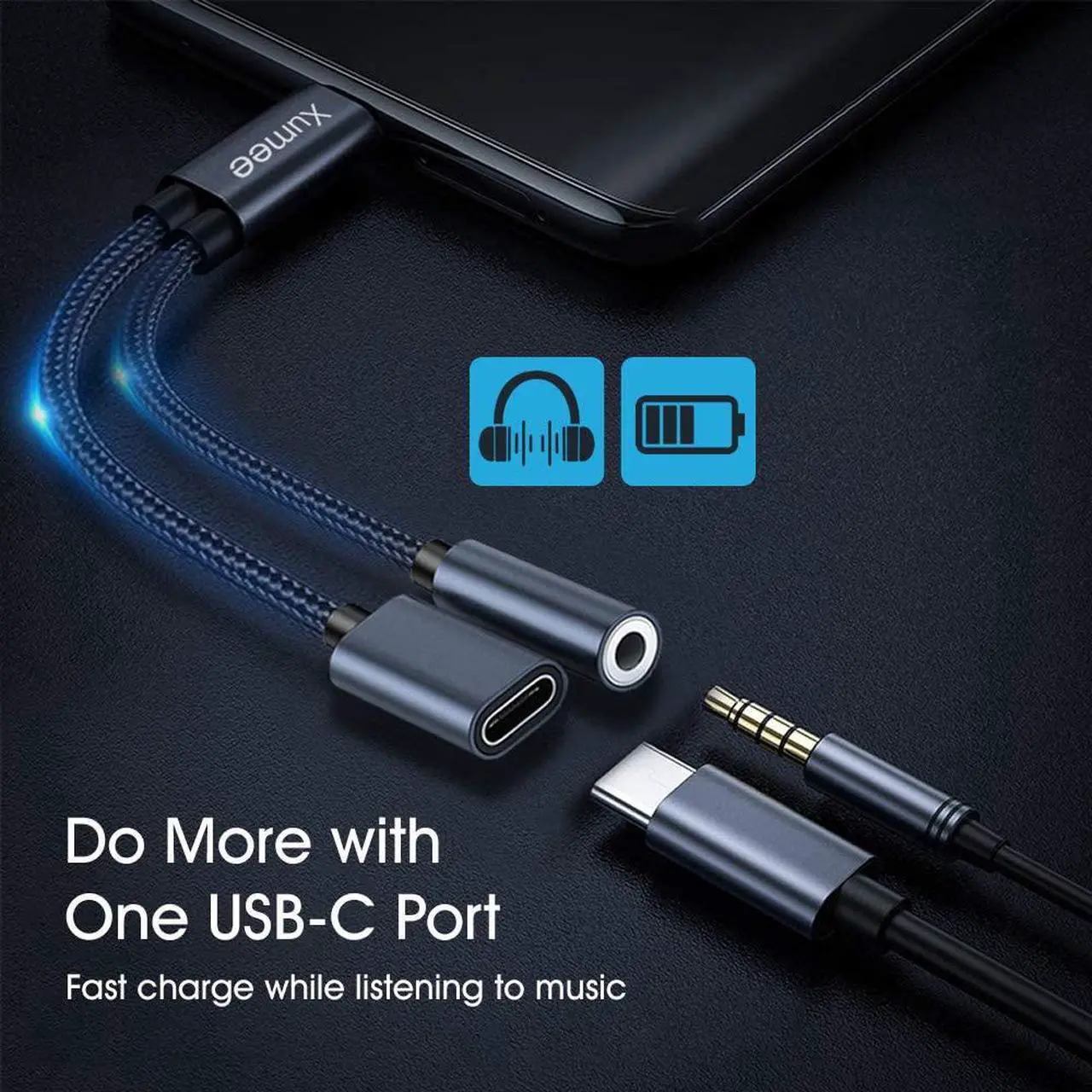 Alt view image 3 of 7 - USB Type C to 3.5mm Headphone and Charger Adapter 2-in-1 USB C to Aux Audio Jack Hi-Res DAC and Fast Charging Dongle Cable Compatible with iPhone 15 Pro Max Galaxy S24 S23 Ultra S22 S21 (Grey)