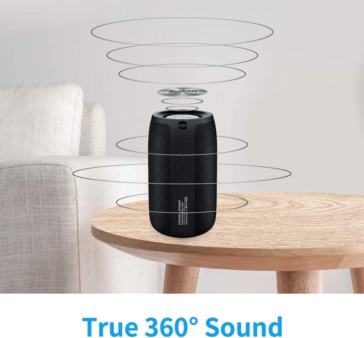 Alt view image 2 of 6 - Bluetooth Speaker,MusiBaby Speaker,Wireless,Outdoor, Waterproof,Portable Speaker,Dual Pairing, Bluetooth 5.0,Loud Stereo,Booming Bass,1500 Mins Playtime for Home&Party,Gifts Speaker(Blk)