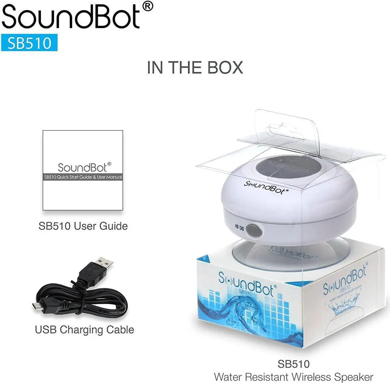 Alt view image 6 of 7 - Soundbot SB510 HD Water Resistant Bluetooth Shower Speaker, Handsfree Portable Speakerphone with Built-in Mic, 6hrs of Playtime, Control Buttons and Dedicated Suction Cup for Showers (White)
