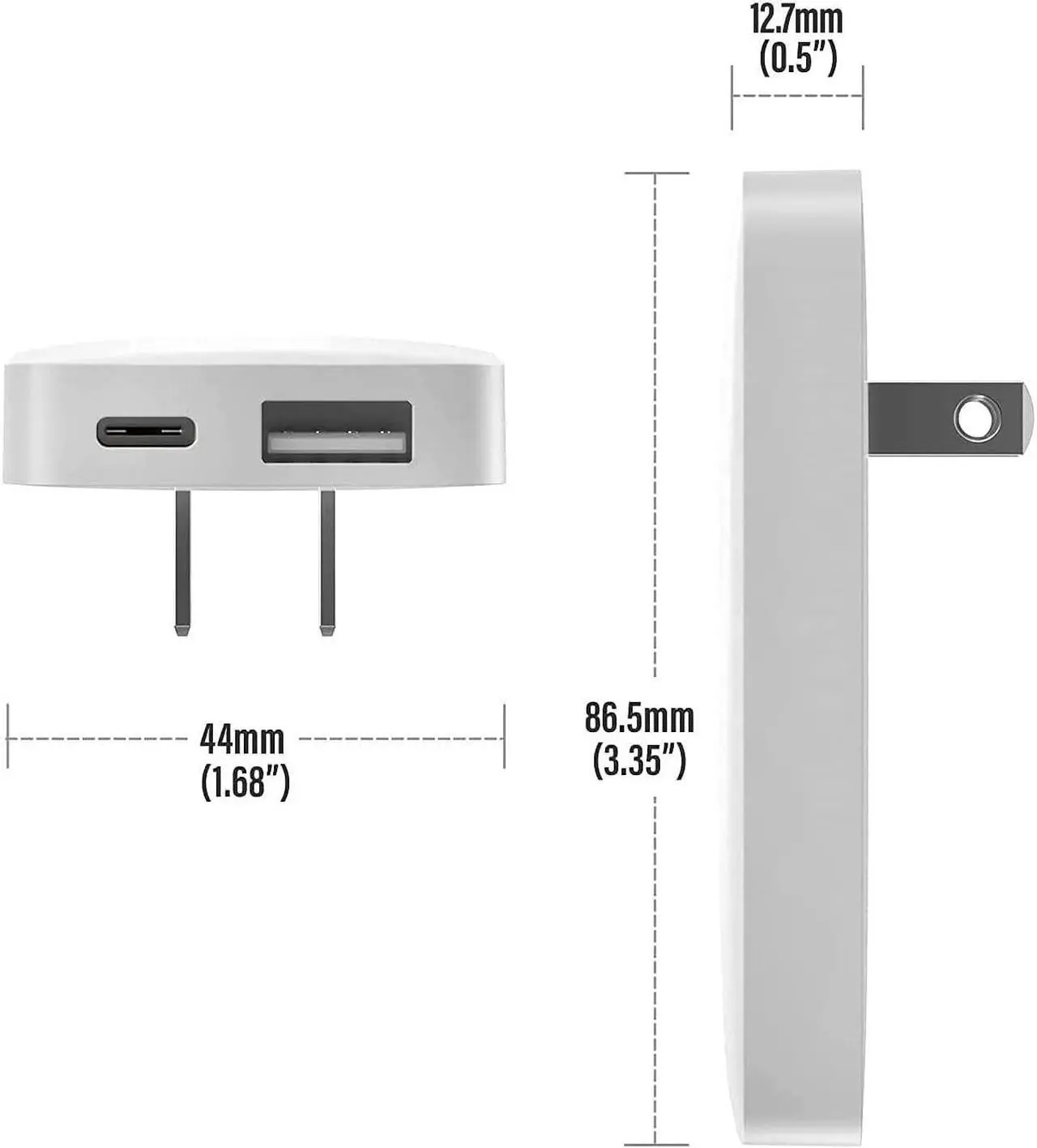 Alt view image 6 of 6 - Type C Flat Wall Charger, Galvanox Ultra Slim (Multi-Port Power Adapter) for iPhone 11/12/13/14 iPhone 15 Pro/Max and Samsung Galaxy Models, 20W Fast Charging Outlet Plug (Dual USB-C USB-A)