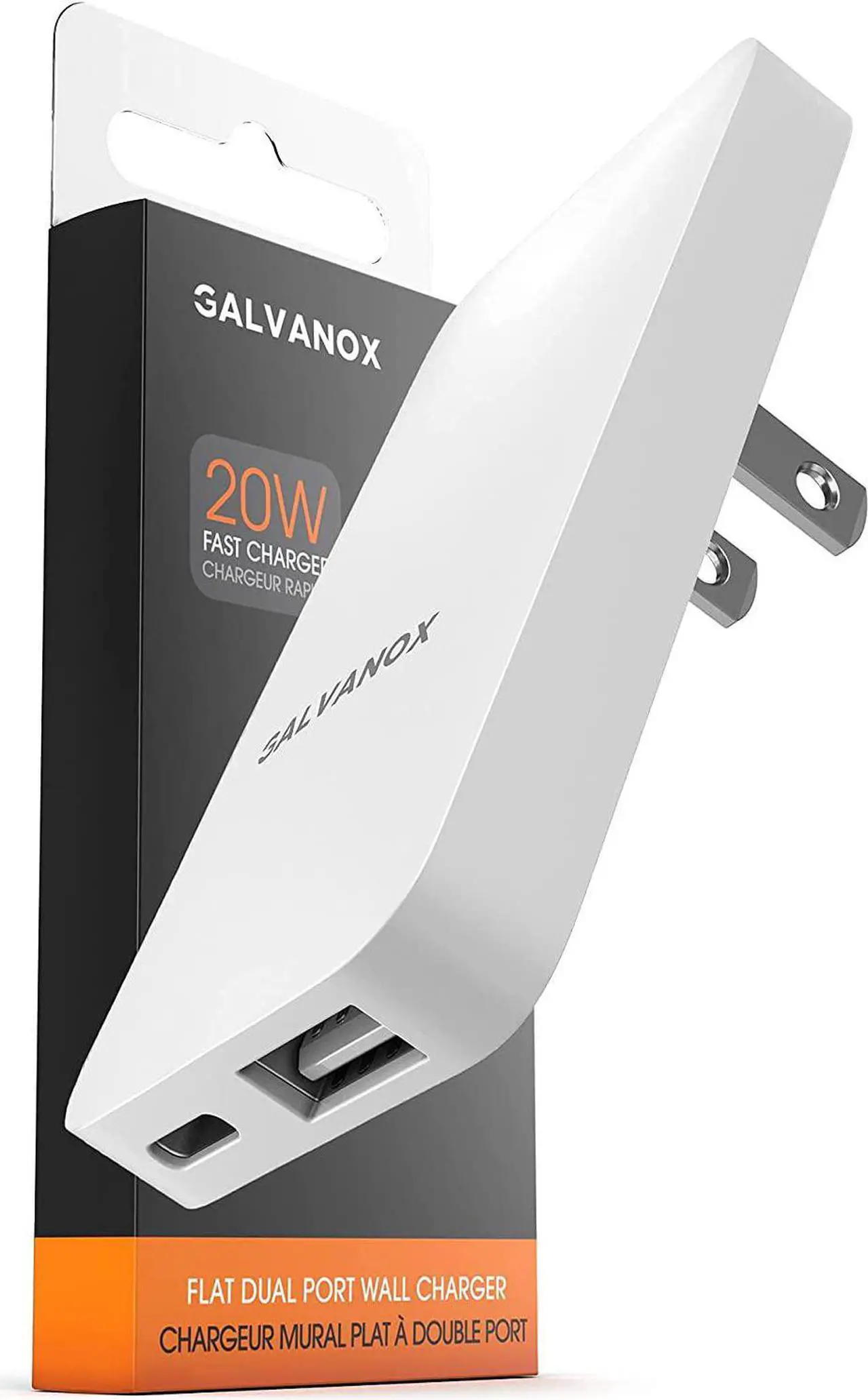 Alt view image 4 of 6 - Type C Flat Wall Charger, Galvanox Ultra Slim (Multi-Port Power Adapter) for iPhone 11/12/13/14 iPhone 15 Pro/Max and Samsung Galaxy Models, 20W Fast Charging Outlet Plug (Dual USB-C USB-A)
