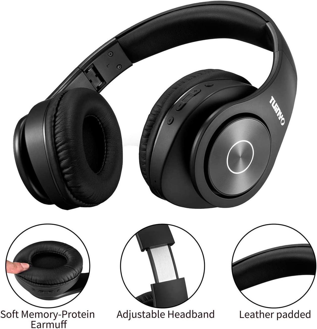 Alt view image 3 of 6 - TUINYO Wireless Headphones Over Ear, Bluetooth Headphones with Microphone, Foldable Stereo Wireless Headsetfor Travel Work TV PC Cellphone-Black