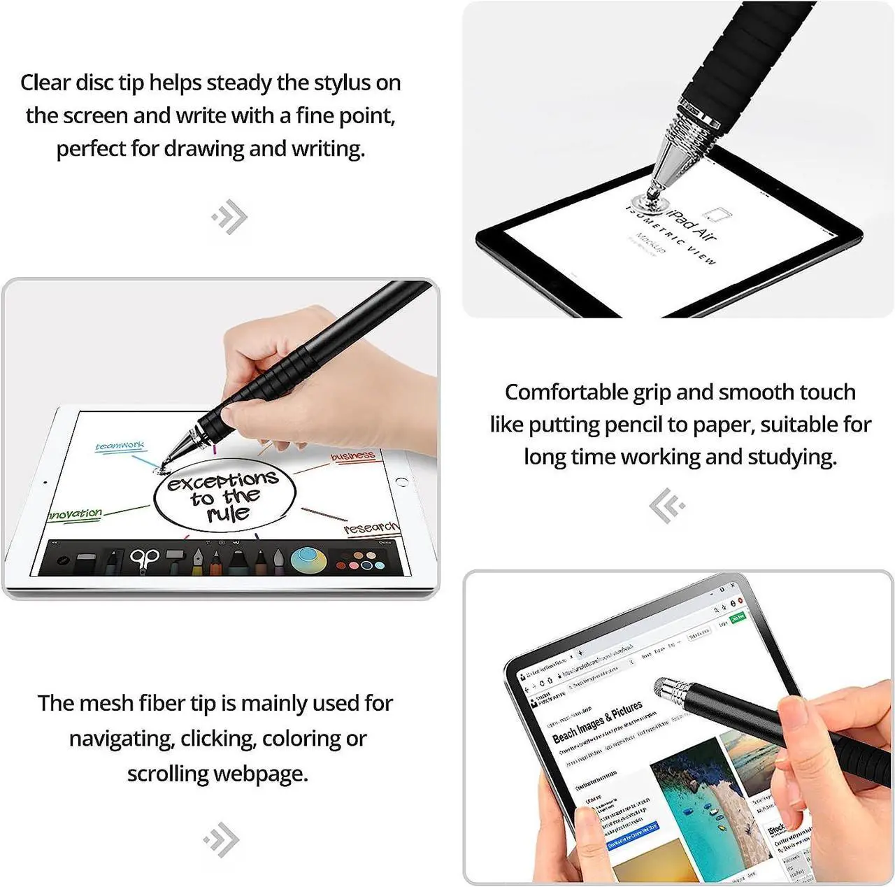 Alt view image 4 of 7 - Stylus (5 Pcs) 2-in-1 Stylus Pen for Touchscreen High Precision and Sensitivity Suitable for iPhone/ipad/Android Tablets Compatible with All Touch Screens White