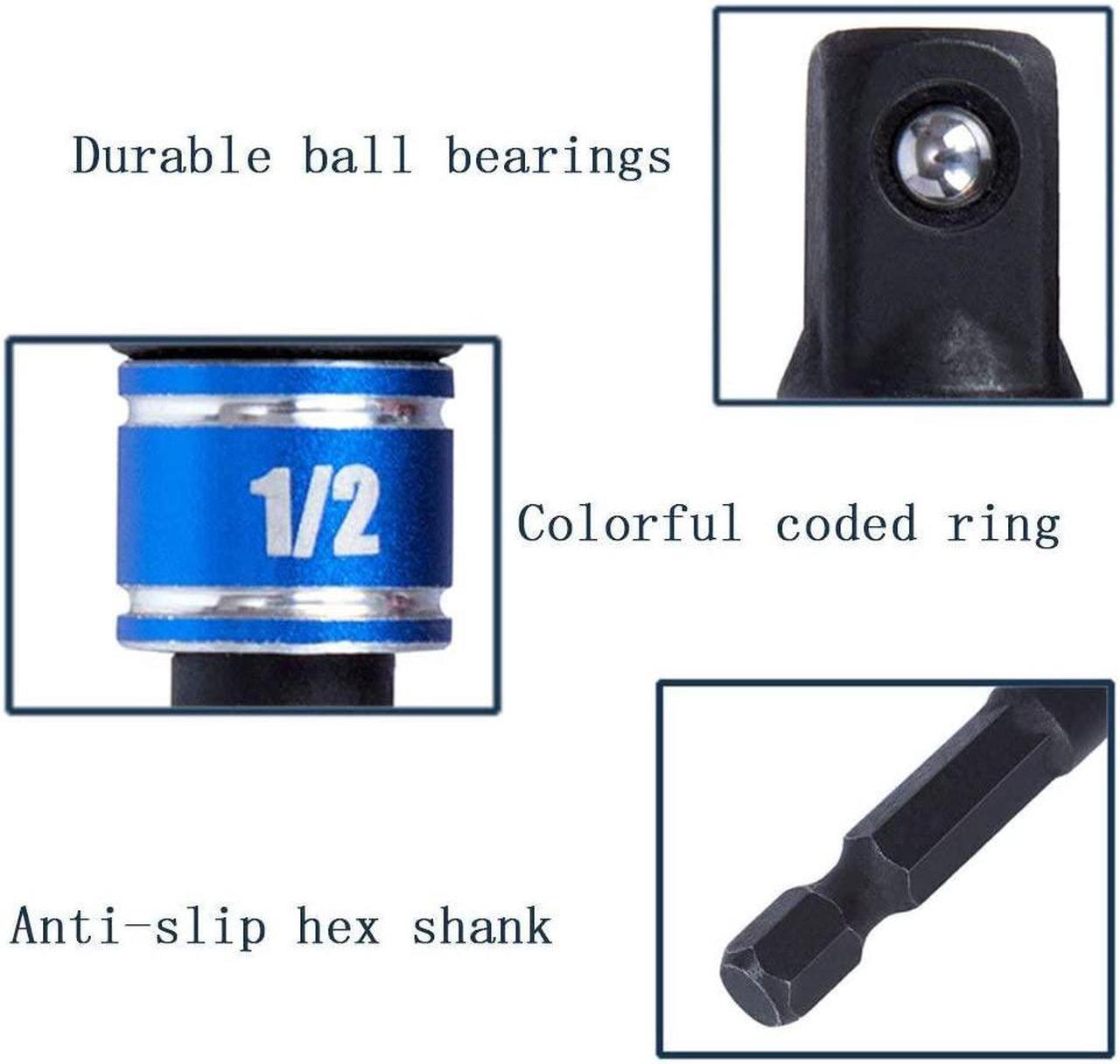 Alt view image 5 of 7 - Impact Grade Driver Sockets Adapter Extension Set Drill Bit 3Pcs 1/4 3/8 1/2" Universal Socket Adapter Set and Right Angle Drill 105 Degree Right Angle Screwdriver set Drill Hex Bit Socket Adapter