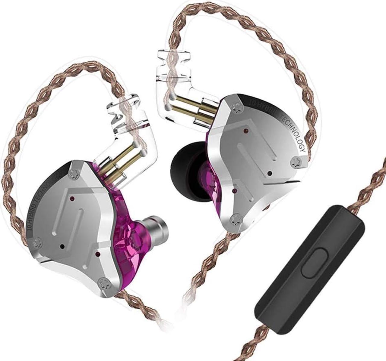 KZ ZS10 Pro Earbuds Headphone, KZ in Ear Monitor IEM HiFi Earphone with 5 Driver 4BA 1DD with Detachable 0.75mm 2 Pin Cable for Singer Musician Drummer (Purple with Mic)