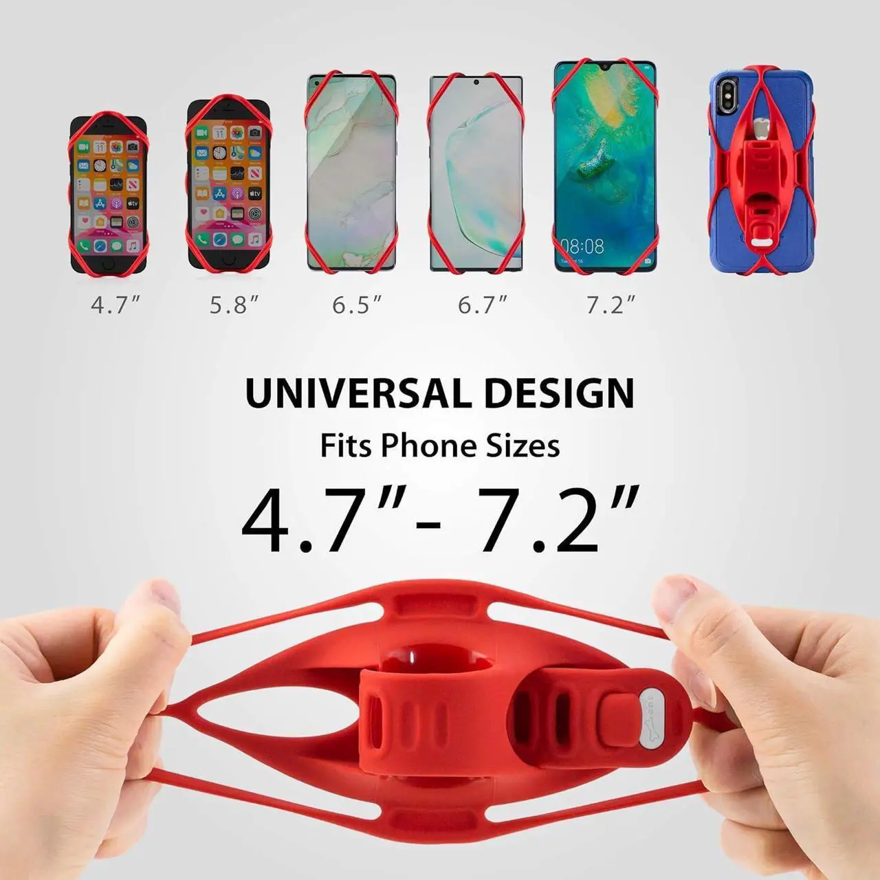 Alt view image 2 of 7 - BONE Bike Tie 4, Bike Cell Phone Mount for Handlebar, Scratch-Free Silicone Holder with Anti-Slip Design, Universal Cycling Phone Holder Compatible with Most Smartphones (Red - Handlebar)