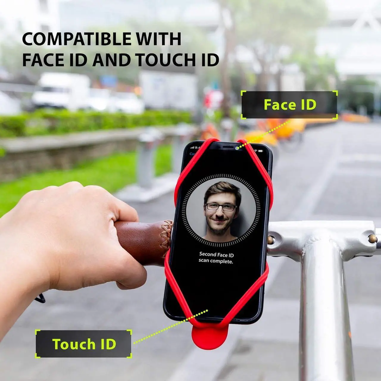 Alt view image 4 of 7 - BONE Bike Tie 4, Bike Cell Phone Mount for Handlebar, Scratch-Free Silicone Holder with Anti-Slip Design, Universal Cycling Phone Holder Compatible with Most Smartphones (Red - Handlebar)