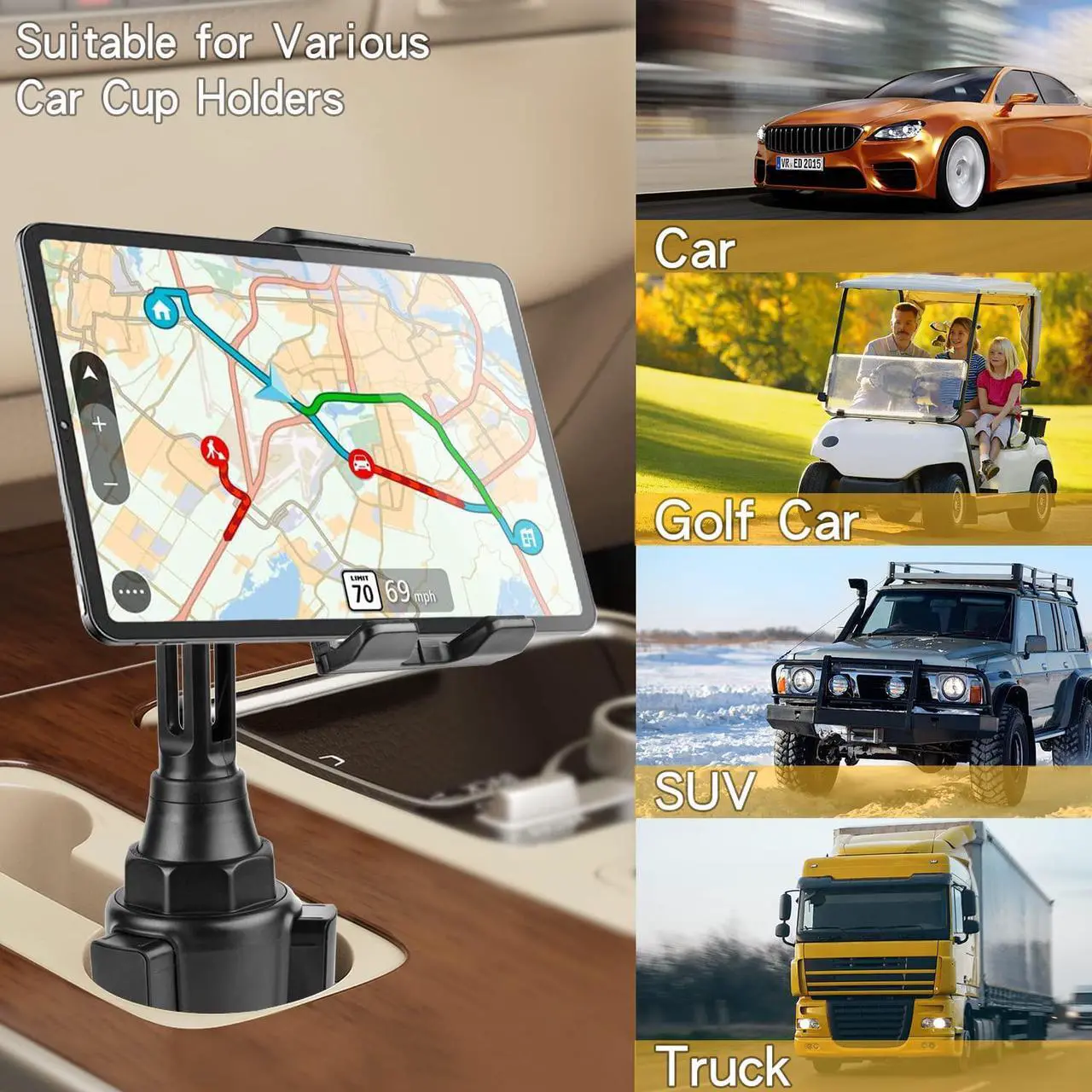 Alt view image 6 of 6 - leQuiven Car Cup Phone Holder/Tablet Cup Holder Mount for Galaxy S25 Ultra/S25+/S25/S24 Ultra/S24/S24+/S23 Ultra/S23/S22/Z Fold 5/S22/S21/iPad Mini 6, for iPhone Series and Other Devices Under 13"