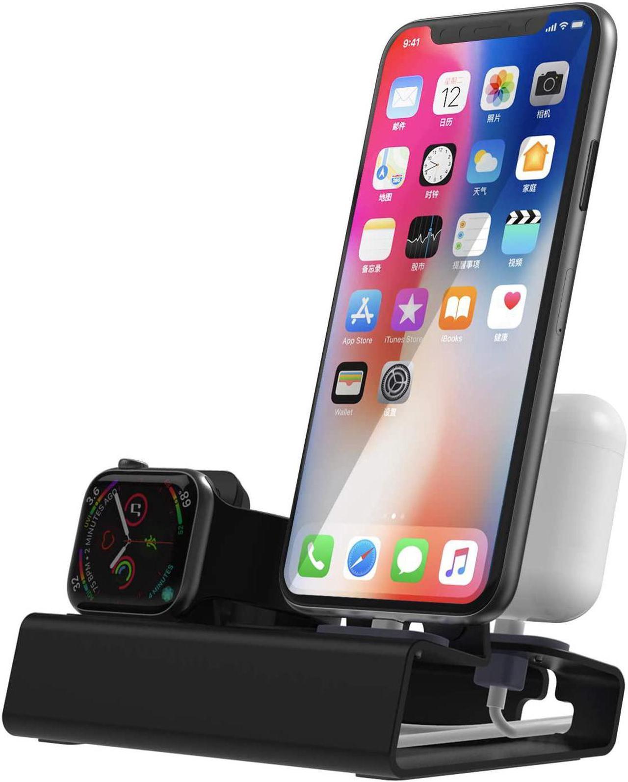 Sincetop 3 in 1 Charging Stand for Apple Watch Series 8/7/SE/6/5/4/3/2/1 iPhone Airpods, Aluminum Charging Station for Apple Devices Watch Charger Dock Support iWatch NightStand Mode-Black