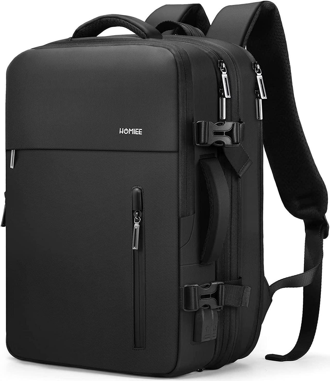 HOMIEE 40L Expandable Travel Laptop Backpack, Flight Approved Carry-On Luggage Backpack, 15.6 Inch Waterproof Backpack for Men & Women, Large Capacity Travel Backpack, Black