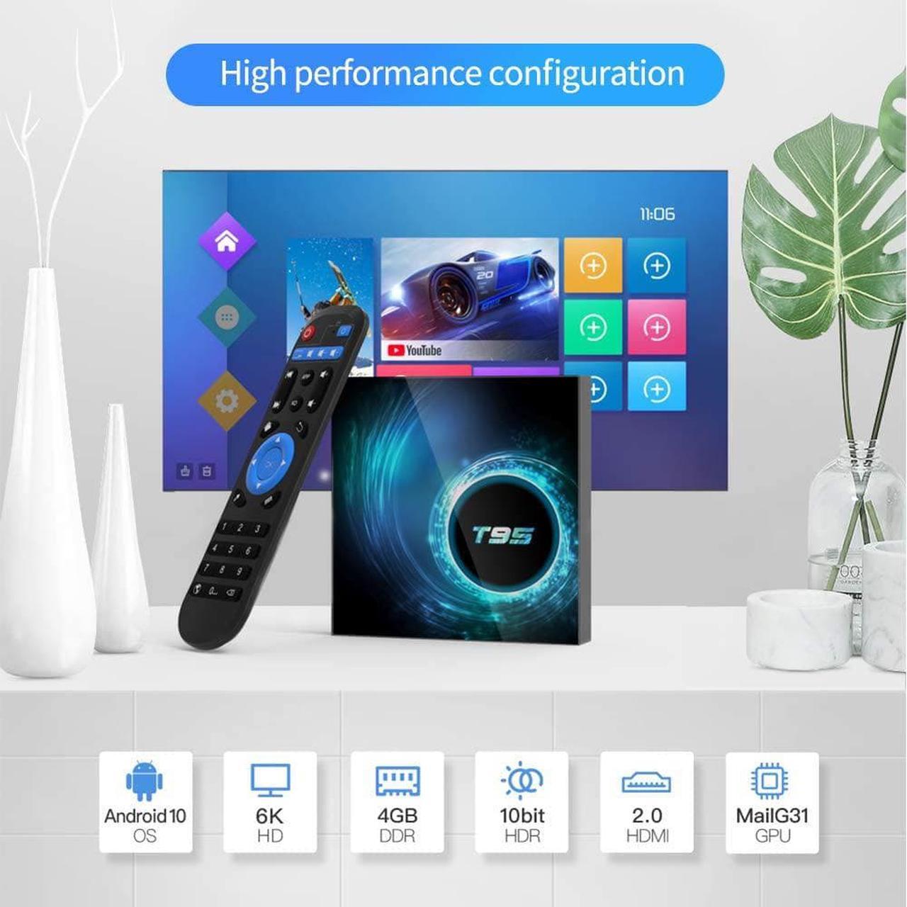 Alt view image 2 of 7 - Android 10.0 TV Box, T95 Android Box 4GB RAM 64GB ROM Allwinnner H616 Quad-Core Support 2.4G/5G Dual WiFi HD 3D/6K/ Bluetooth 5.0 Smart TV Box